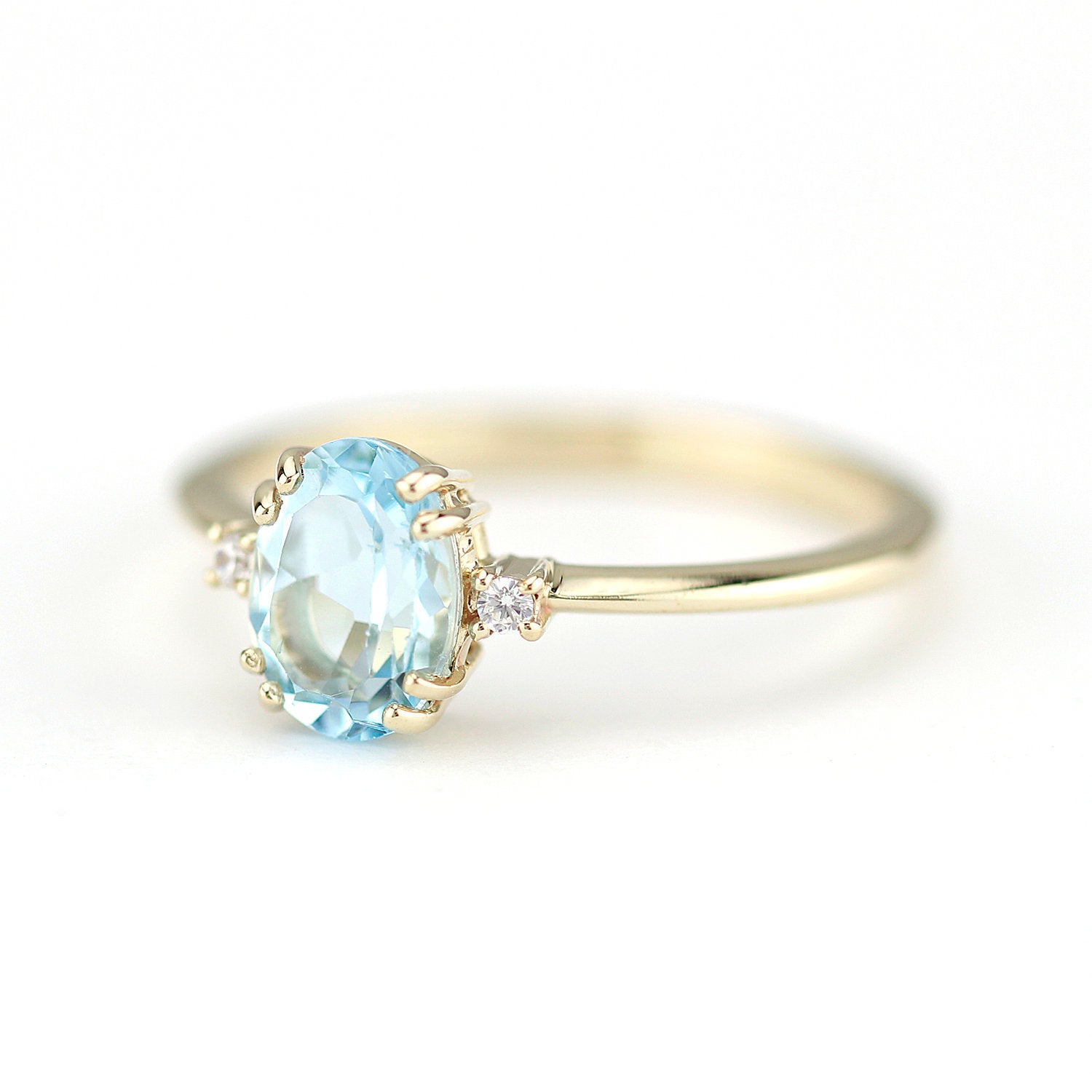 Oval engagement ring topaz and diamonds, cluster ring sky blue topaz - NOOI JEWELRY