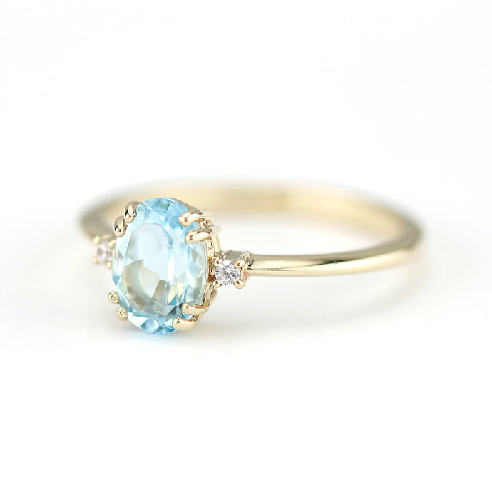 Oval engagement ring topaz and diamonds, cluster ring sky blue topaz - NOOI JEWELRY