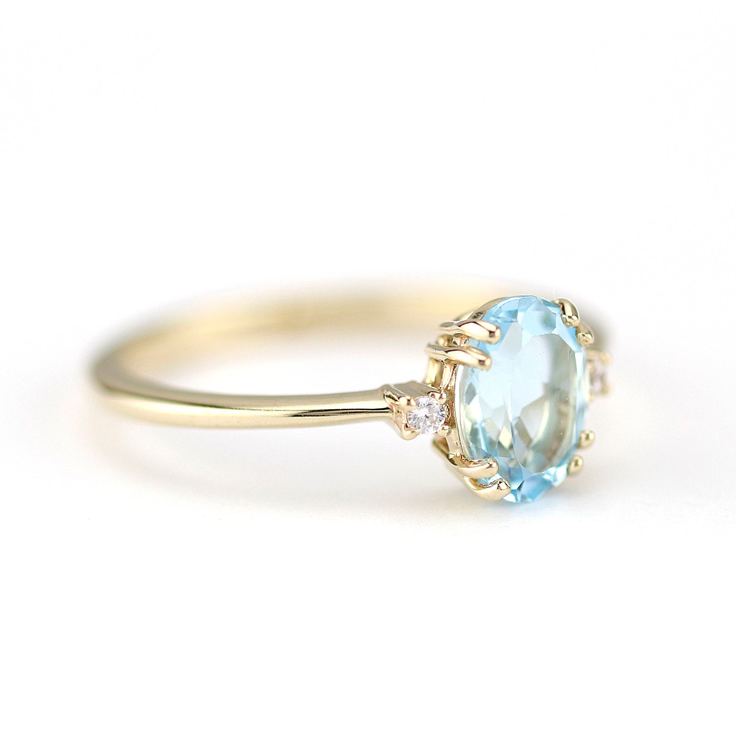 Oval engagement ring topaz and diamonds, cluster ring sky blue topaz - NOOI JEWELRY