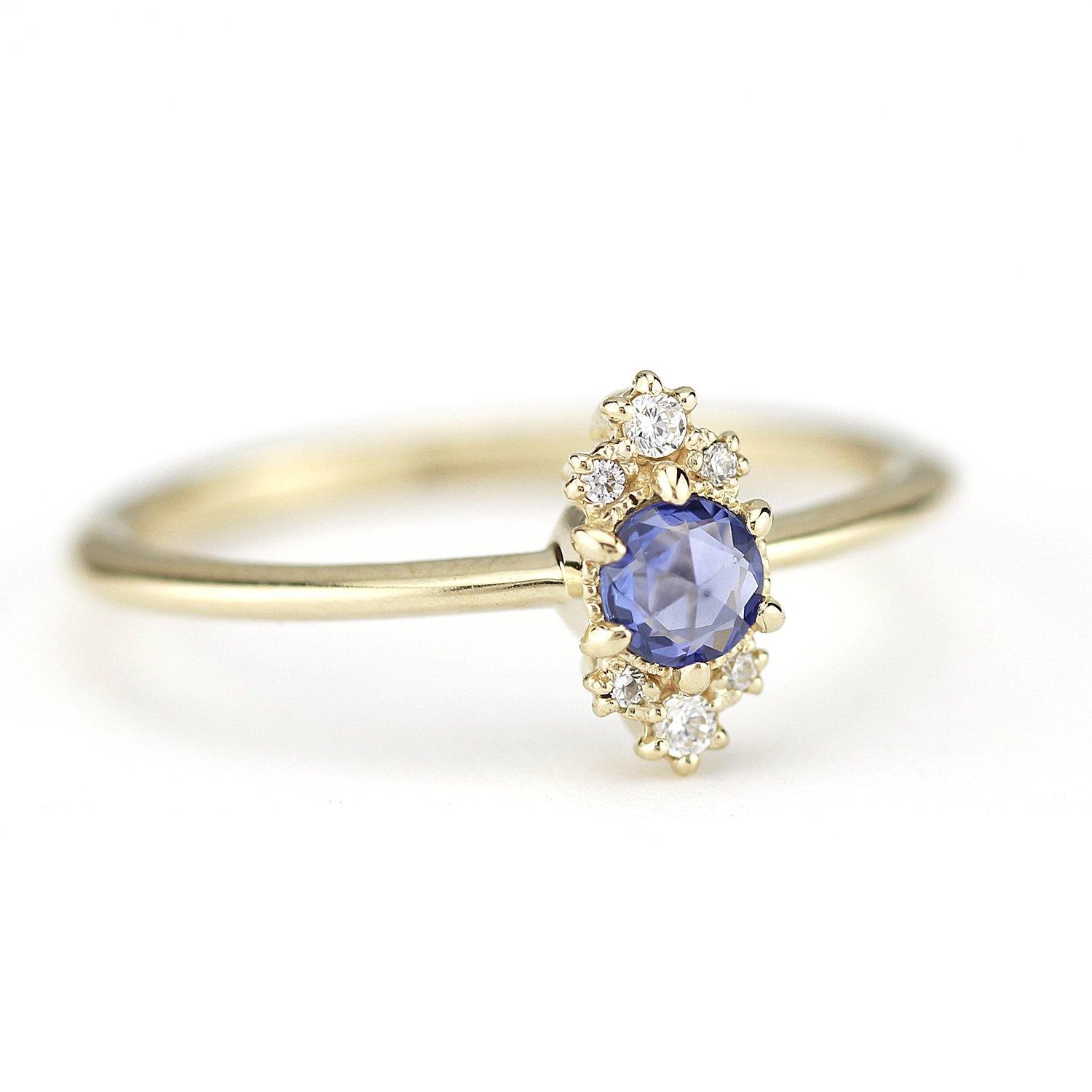 Delicate engagement ring, blue sapphire engagement ring, unique engagement ring, simple engagement ring, delicate ring blue sapphire - NOOI JEWELRY