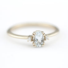 Load image into Gallery viewer, three stone engagement ring aquamarine 18k white gold - NOOI JEWELRY