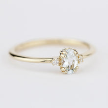Load image into Gallery viewer, three stone engagement ring aquamarine 18k white gold - NOOI JEWELRY
