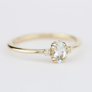 three stone engagement ring aquamarine 18k white gold - NOOI JEWELRY