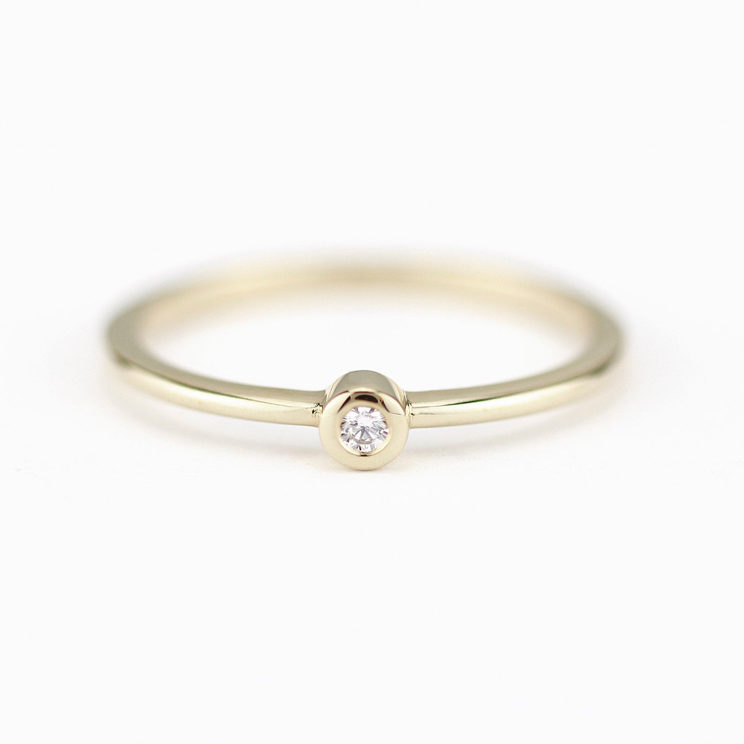 Round solitaire engagement ring thin simple | Bezel set diamond ring solitaire engagement - NOOI JEWELRY