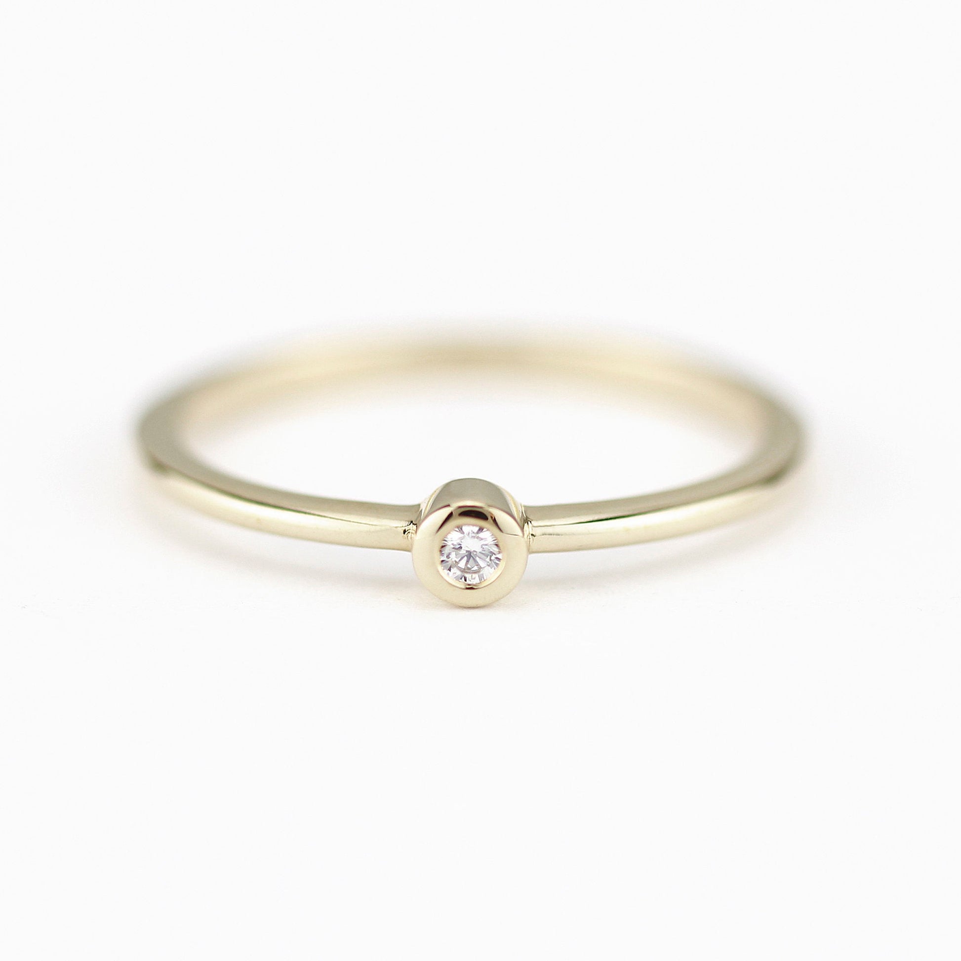 Round solitaire engagement ring thin simple | Bezel set diamond ring solitaire engagement - NOOI JEWELRY