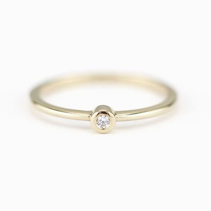Round solitaire engagement ring thin simple | Bezel set diamond ring solitaire engagement - NOOI JEWELRY