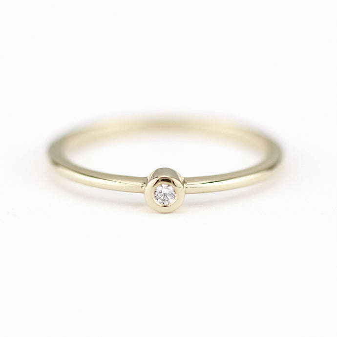 Round solitaire engagement ring thin simple | Bezel set diamond ring solitaire engagement - NOOI JEWELRY