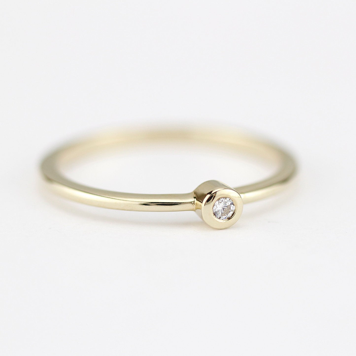 Round solitaire engagement ring thin simple | Bezel set diamond ring solitaire engagement - NOOI JEWELRY