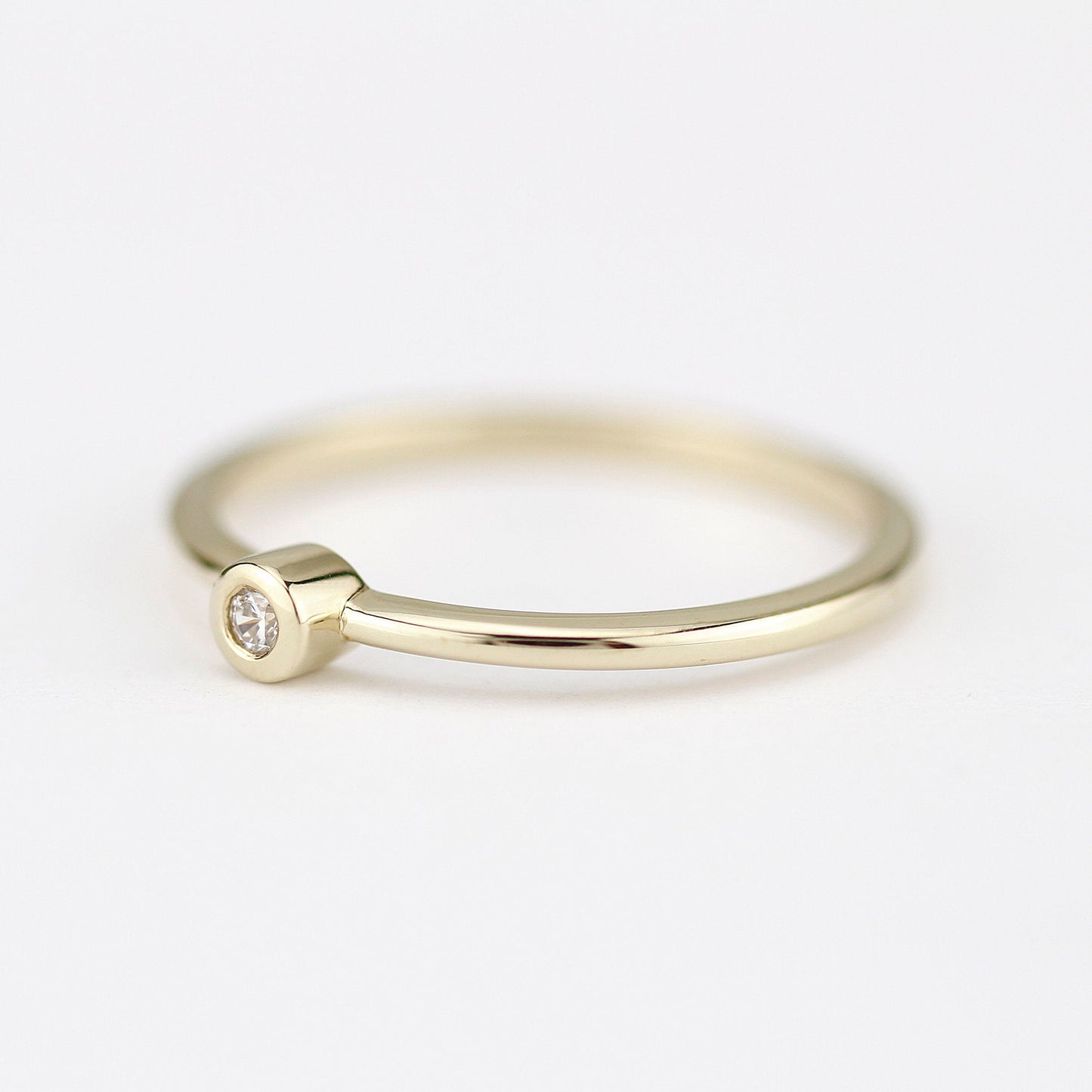 Round solitaire engagement ring thin simple | Bezel set diamond ring solitaire engagement - NOOI JEWELRY