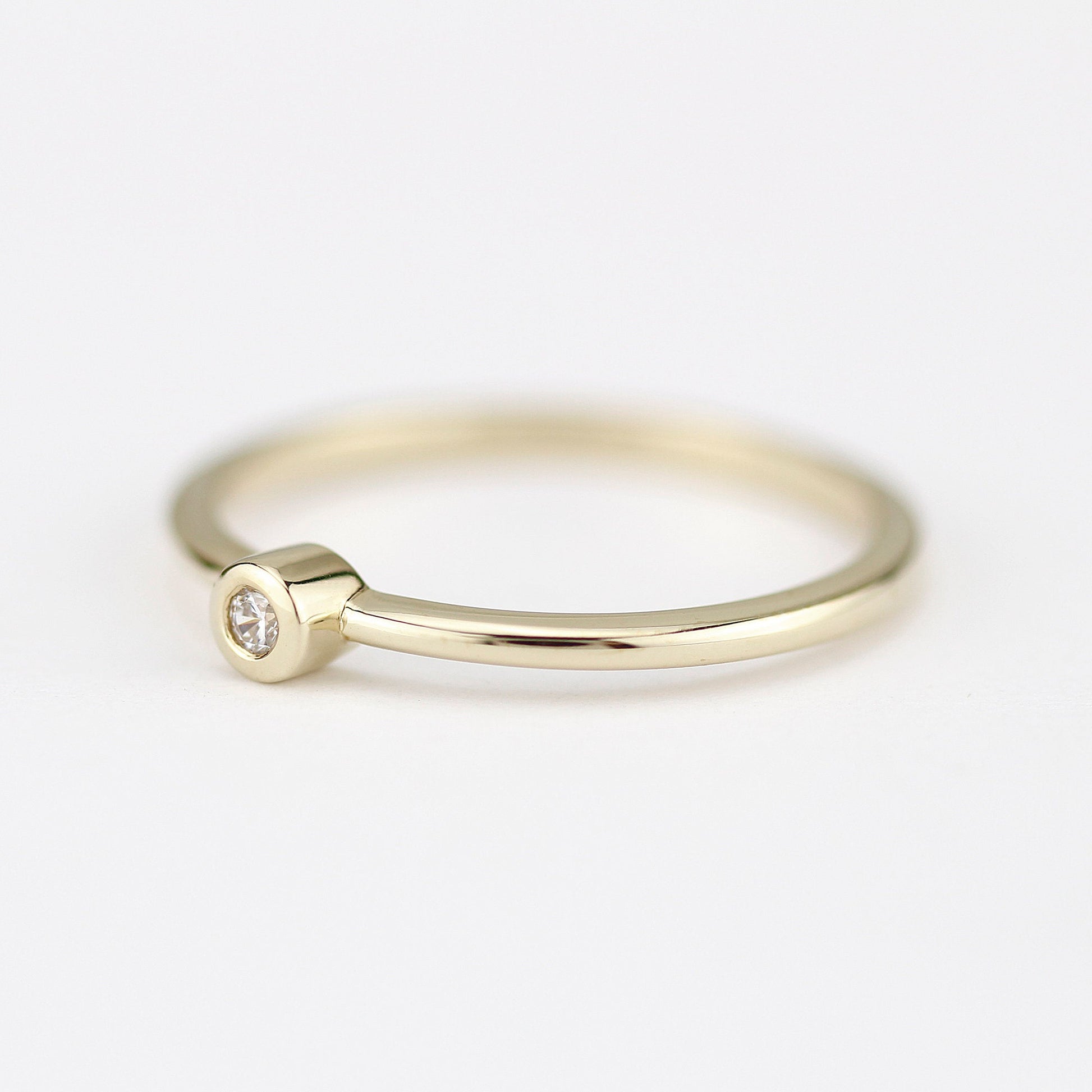 Round solitaire engagement ring thin simple | Bezel set diamond ring solitaire engagement - NOOI JEWELRY
