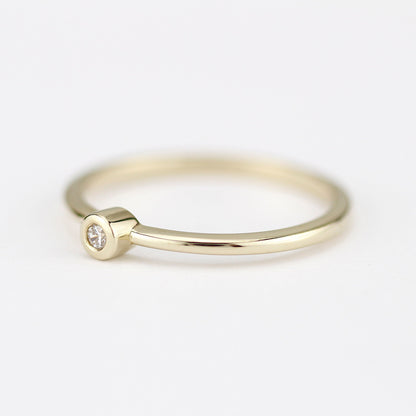 Round solitaire engagement ring thin simple | Bezel set diamond ring solitaire engagement - NOOI JEWELRY