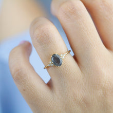 Load image into Gallery viewer, oval engagement ring labradorite with side stones unique