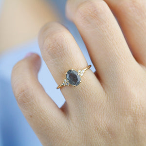 oval engagement ring labradorite with side stones unique
