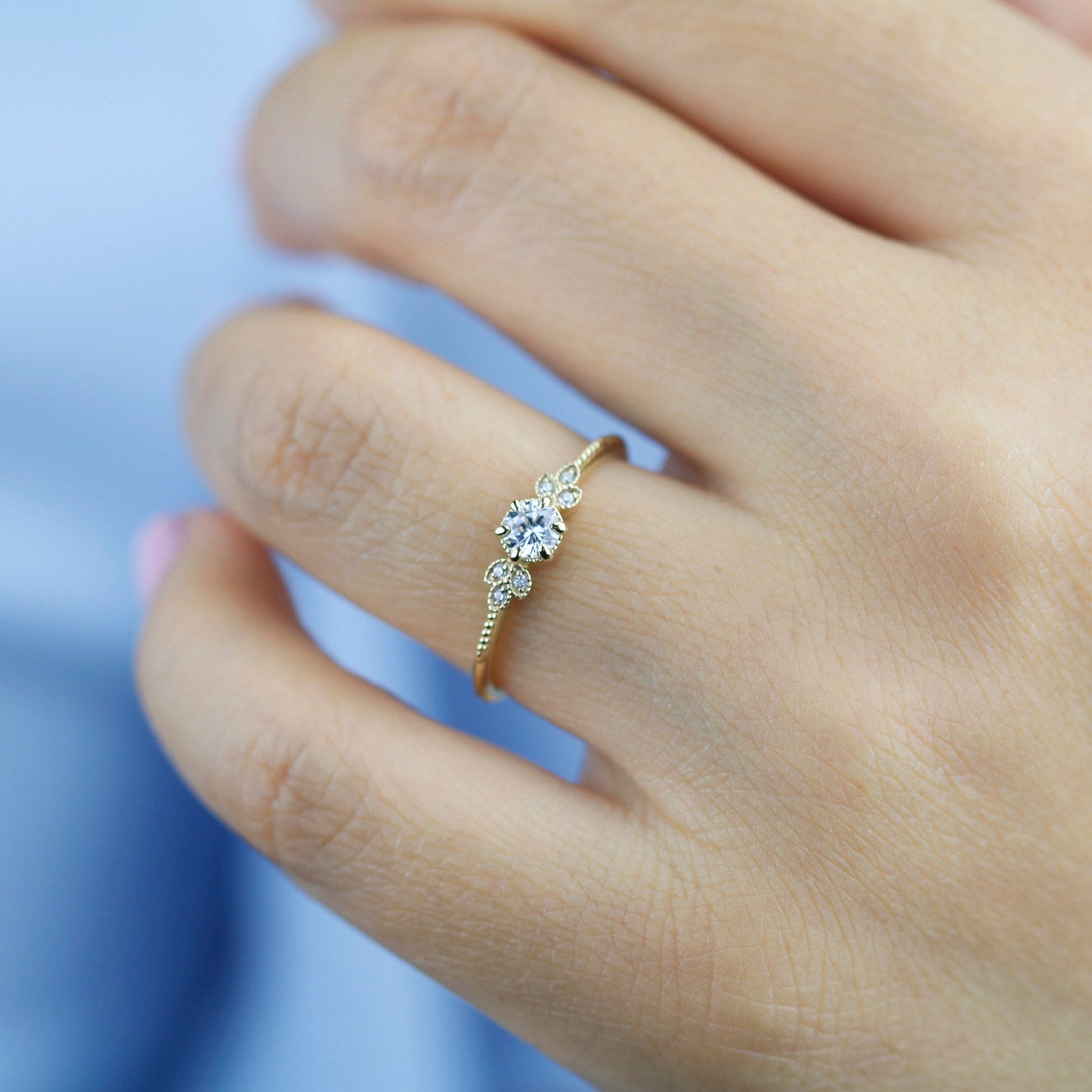 round diamond engagement ring, diamond engagement ring,  art deco engagement ring, dainty ring, vintage diamond engagement ring - NOOI JEWELRY