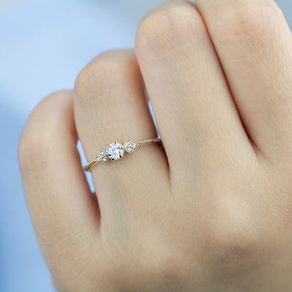 round diamond engagement ring, diamond engagement ring,  art deco engagement ring, dainty ring, vintage diamond engagement ring - NOOI JEWELRY