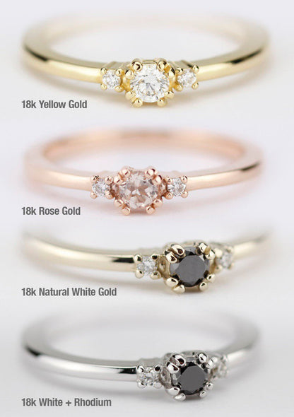 diamond ring, black diamond ring, simple engagement ring, minimalist engagement ring, engagement ring, dainty, delicate engagement ring - NOOI JEWELRY