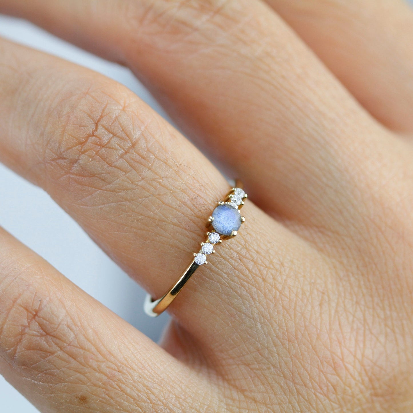 Round engagement ring with side stones unique, 4 mm Labradorite and diamond ring | R151LABRADORITE - NOOI JEWELRY
