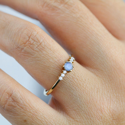 Round engagement ring with side stones unique, 4 mm Labradorite and diamond ring | R151LABRADORITE - NOOI JEWELRY