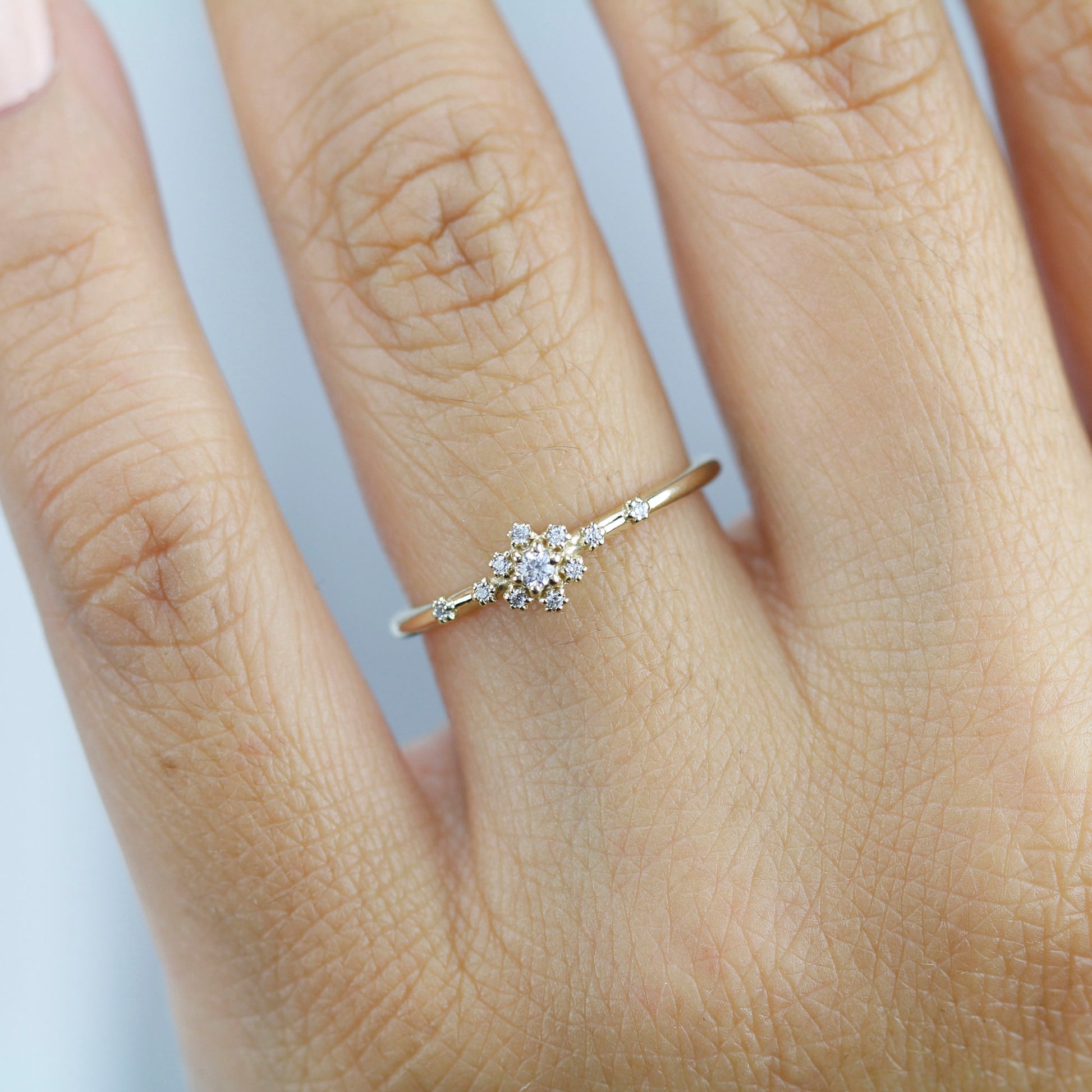 small diamond cluster engagement ring | halo engagement ring round small simple - NOOI JEWELRY