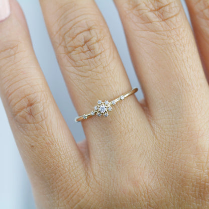 small diamond cluster engagement ring | halo engagement ring round small simple - NOOI JEWELRY