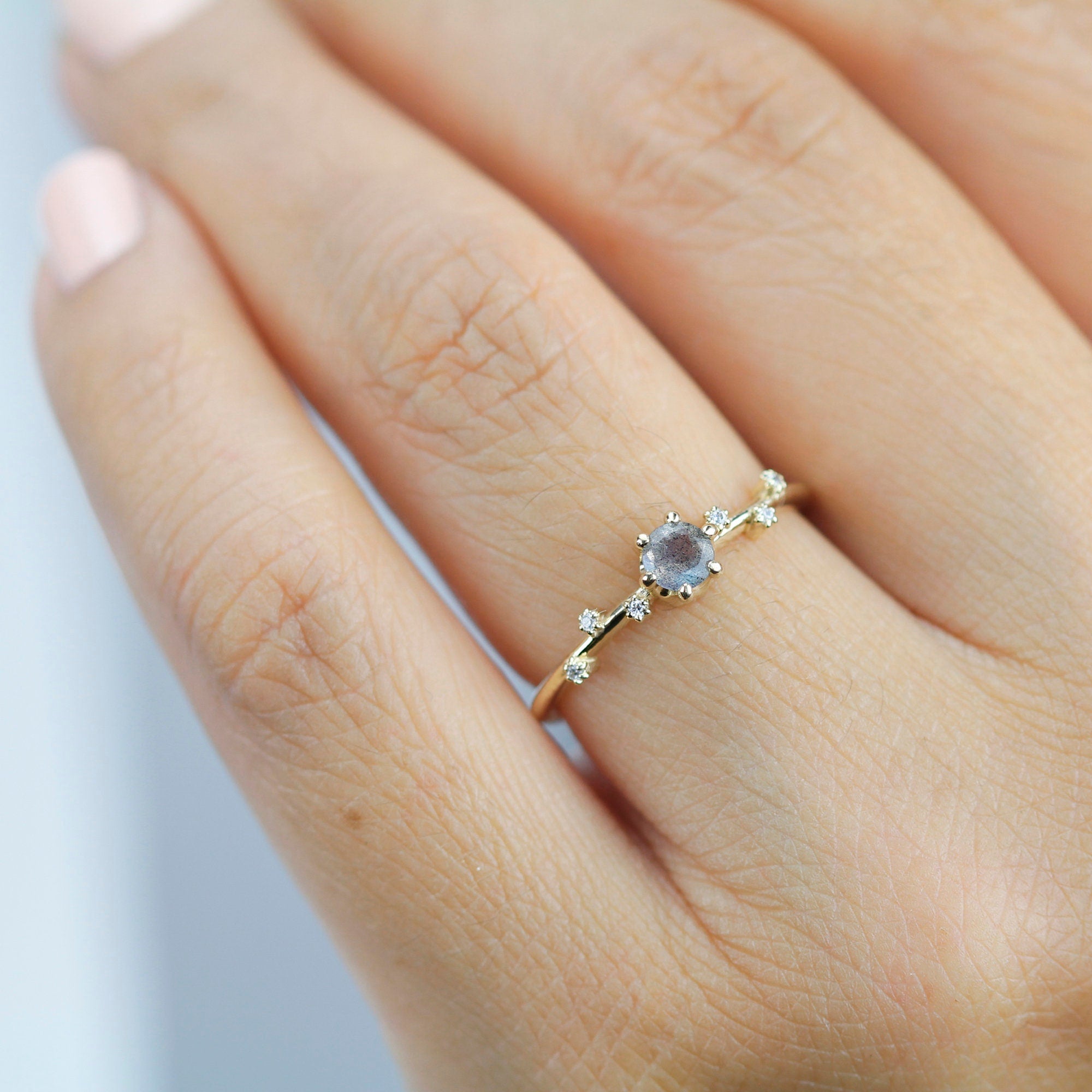 simple diamond ring labradorite engagement ring minimalist engagemen NOOI JEWELRY