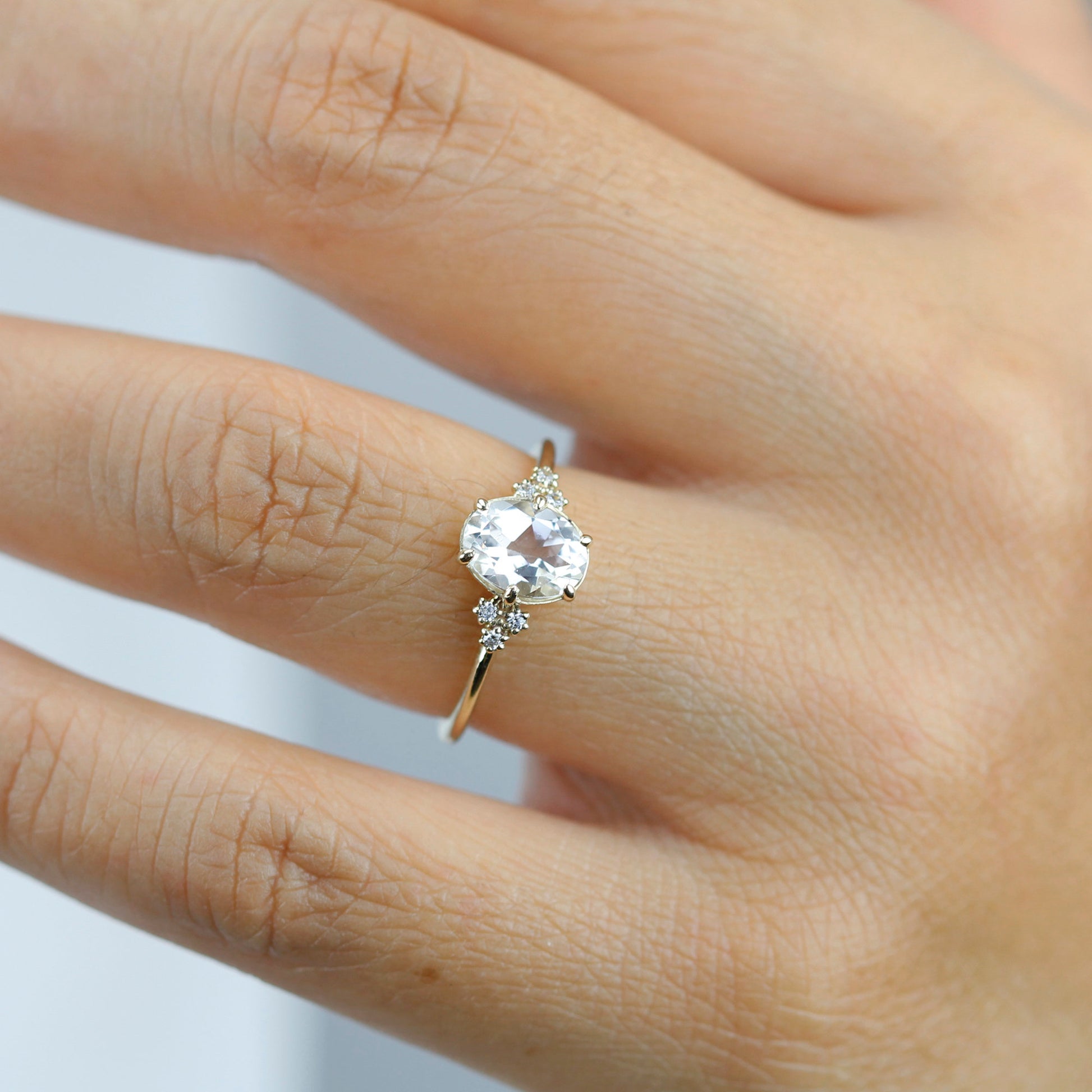 White topaz and diamond engagement ring simple - NOOI JEWELRY