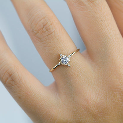 round diamond engagement ring thin band simple beautiful - NOOI JEWELRY