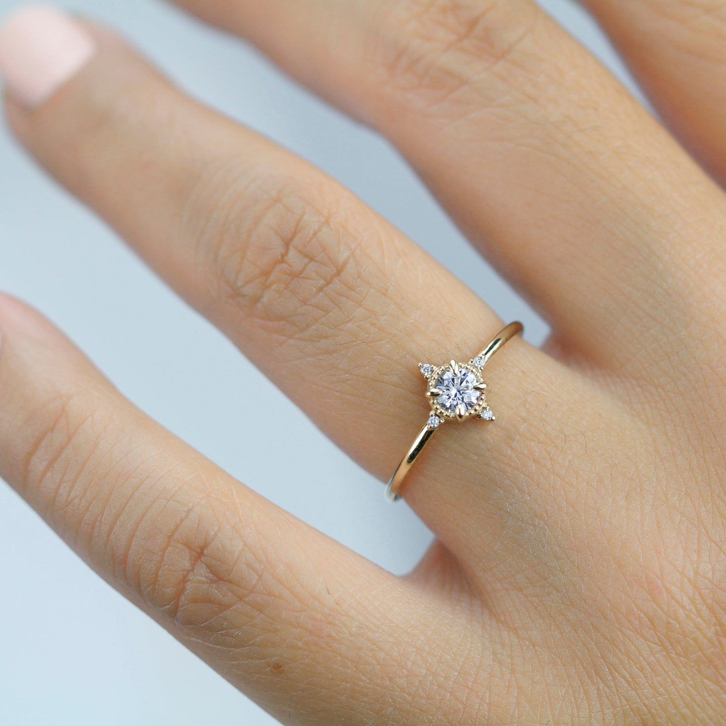 round diamond engagement ring thin band simple beautiful - NOOI JEWELRY