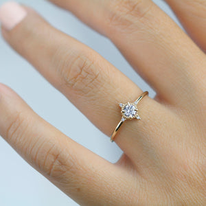 round diamond engagement ring thin band simple beautiful - NOOI JEWELRY