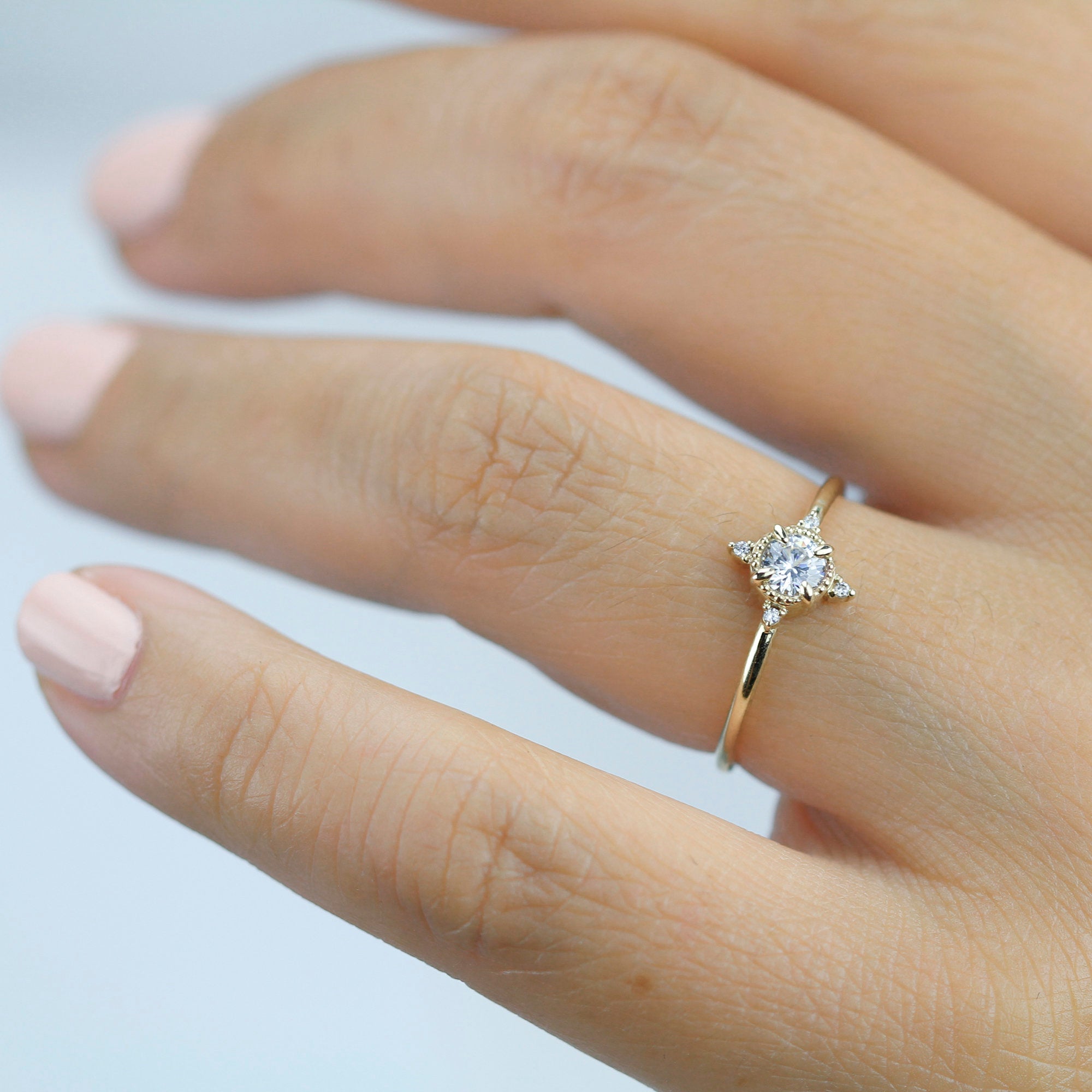 Buy Simple Engagement Ring, Three Stones Engagement Ring, Diamond Ring,  Dainty Engagement Ring, Delicate Engagement Ring R329WD Online in India -  Etsy