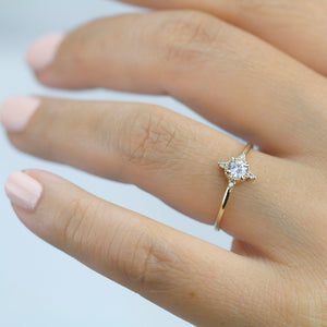 round diamond engagement ring thin band simple beautiful - NOOI JEWELRY