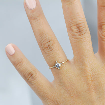 round diamond engagement ring thin band simple beautiful - NOOI JEWELRY