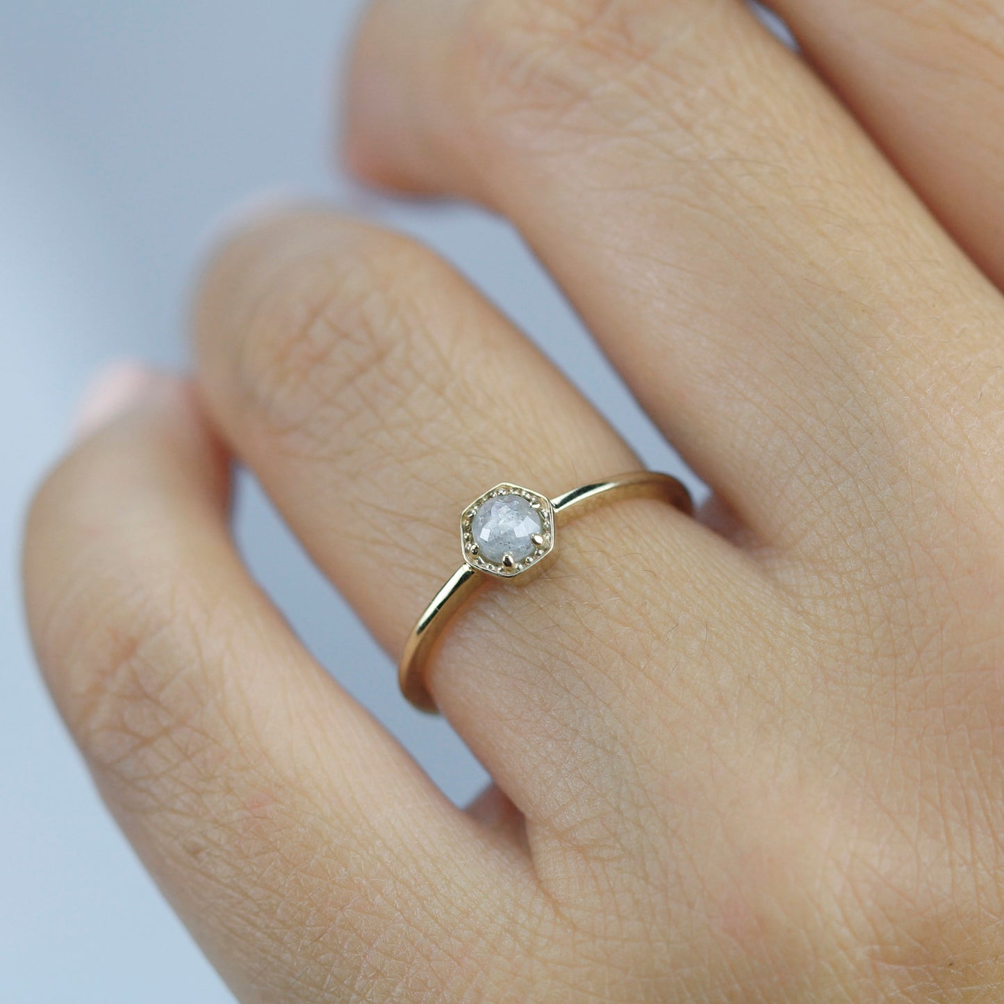 Hexagonal diamond engagement ring | Rustic diamond engagement ring - NOOI JEWELRY
