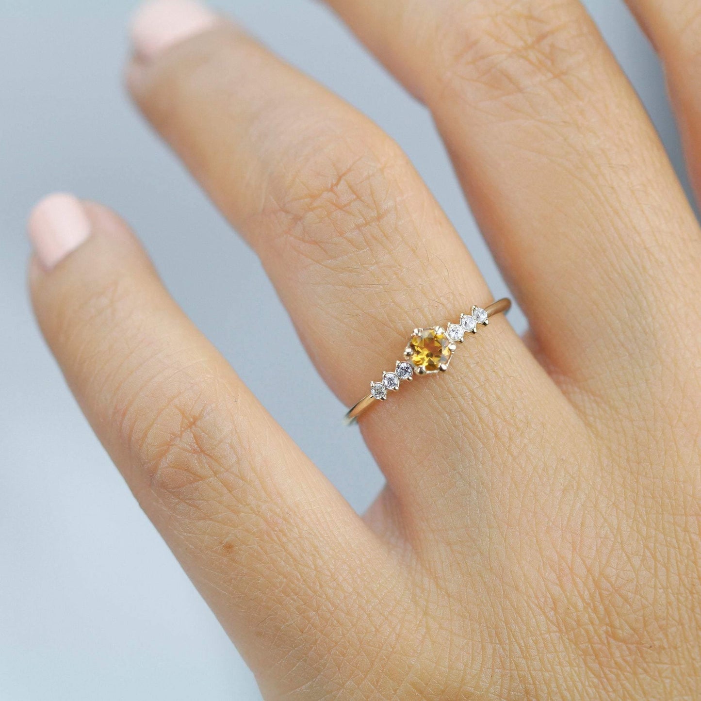 Citrine and diamond ring, November Birthstone engagement ring - NOOI JEWELRY