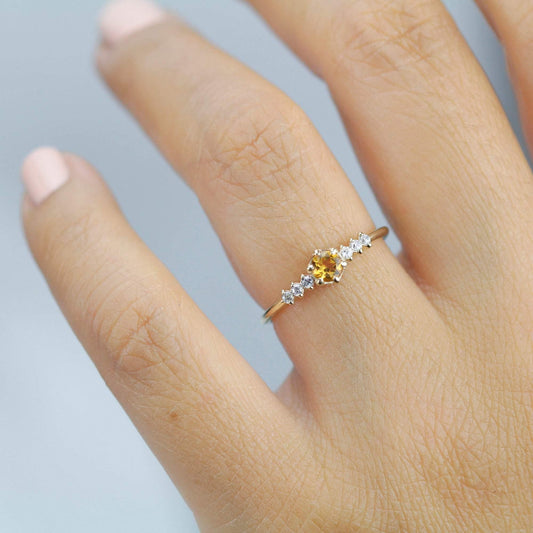 Citrine and diamond ring, November Birthstone engagement ring - NOOI JEWELRY