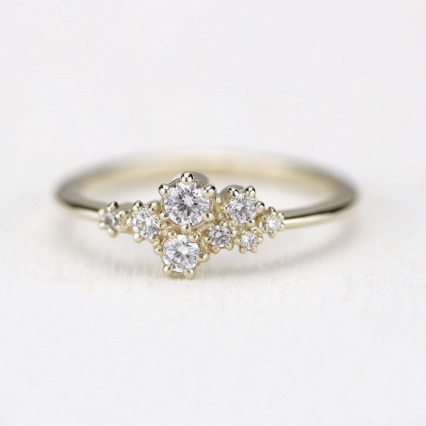 Cluster engagement ring white diamonds | unique engagement ring - NOOI JEWELRY