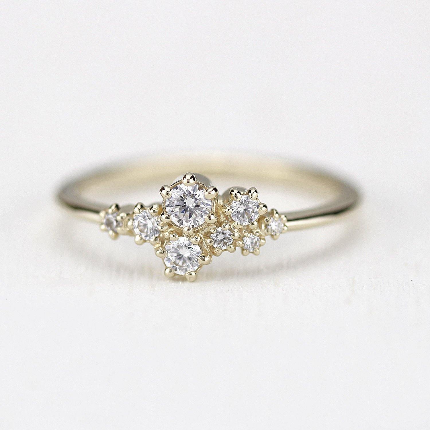 Cluster engagement ring white diamonds | unique engagement ring - NOOI JEWELRY