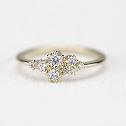 Cluster engagement ring white diamonds | unique engagement ring - NOOI JEWELRY