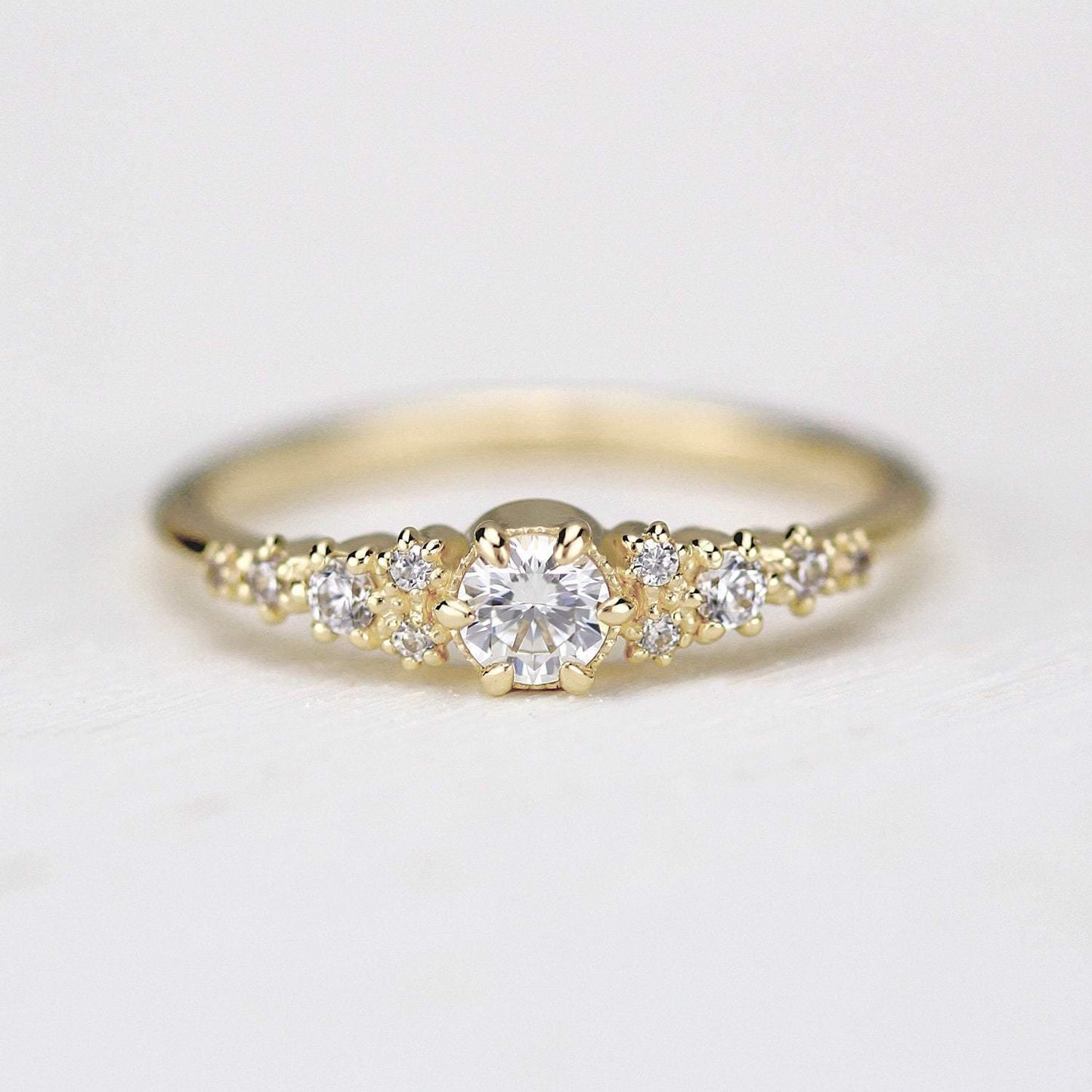 cluster engagement ring round diamonds | Simple engagement ring - NOOI JEWELRY