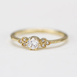 round diamond engagement ring, diamond engagement ring,  art deco engagement ring, dainty ring, vintage diamond engagement ring - NOOI JEWELRY