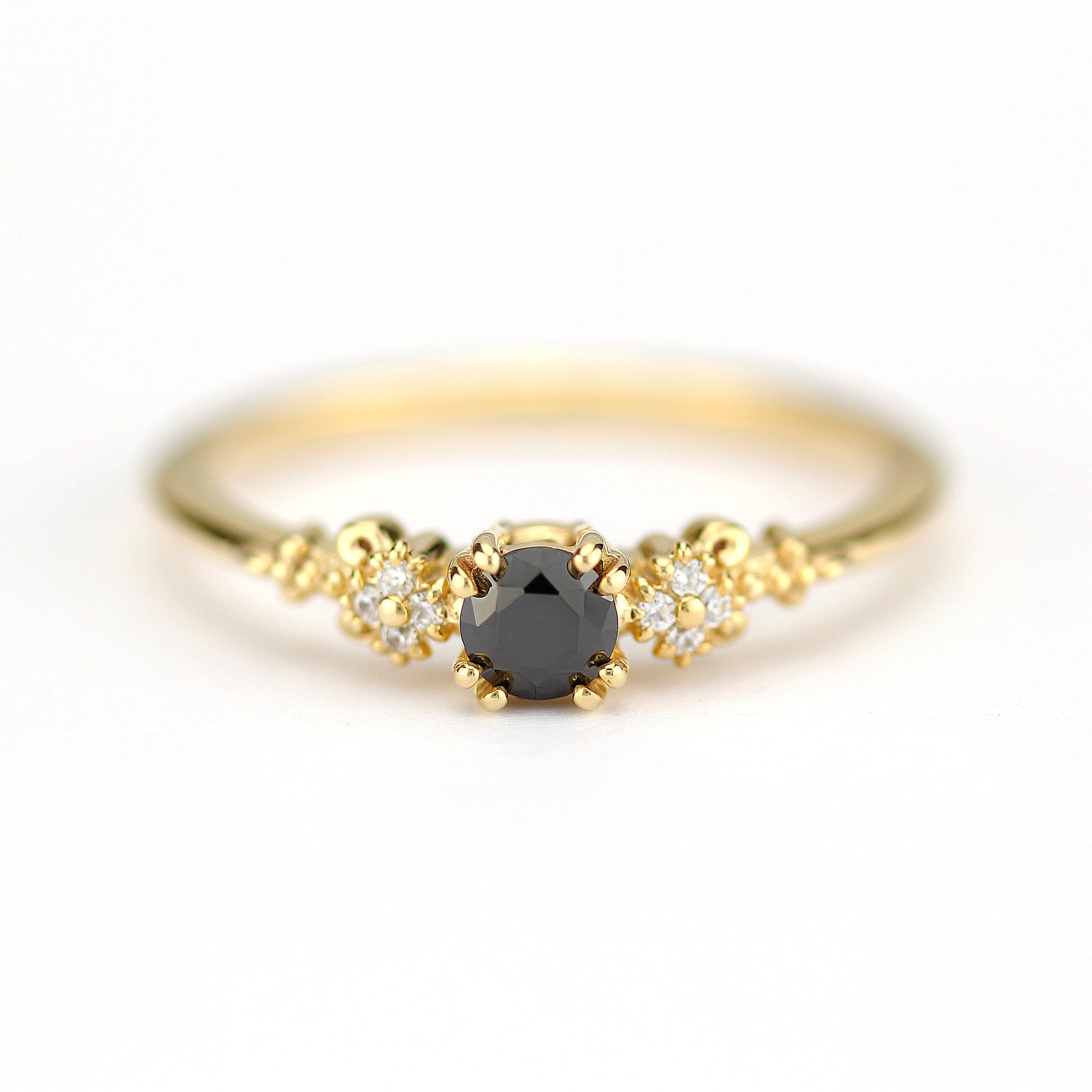 engagement ring black diamond, black diamond ring, simple diamond ring, Cluster ring black diamond - NOOI JEWELRY