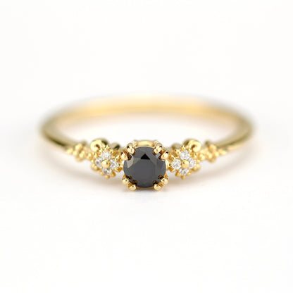 engagement ring black diamond, black diamond ring, simple diamond ring, Cluster ring black diamond - NOOI JEWELRY