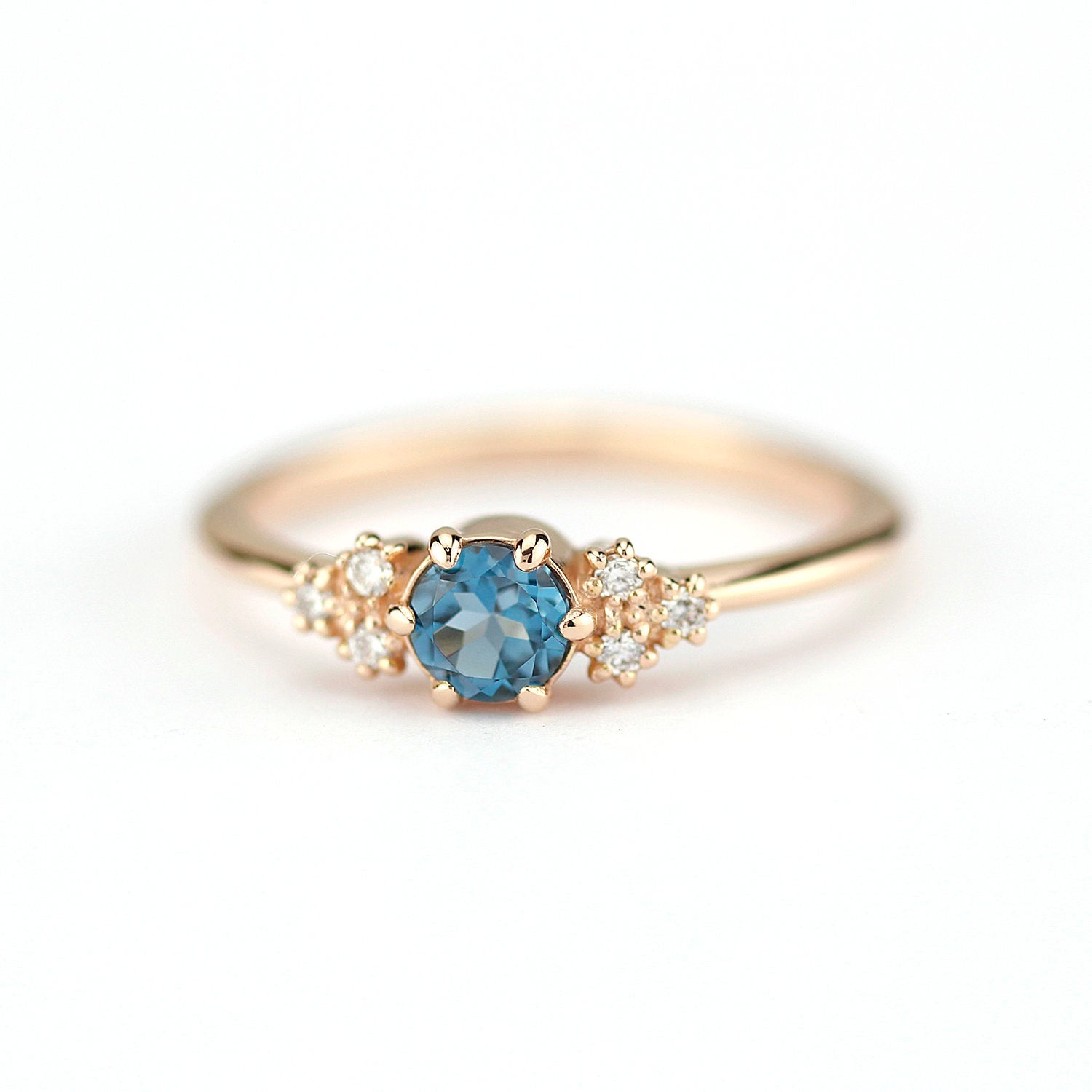 diamond and London blue topaz engagement ring - NOOI JEWELRY