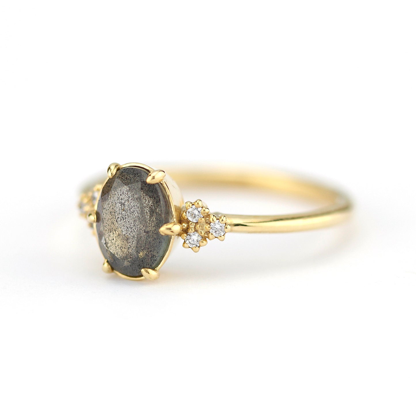 oval engagement ring labradorite with side stones unique