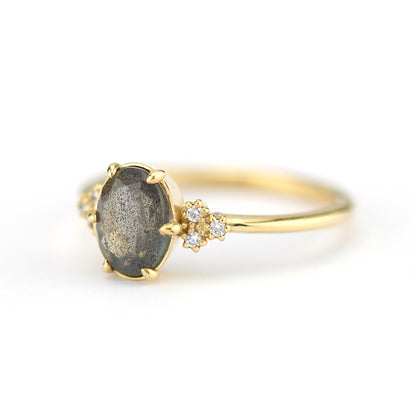 oval engagement ring labradorite with side stones unique