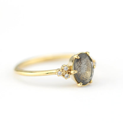 oval engagement ring labradorite with side stones unique