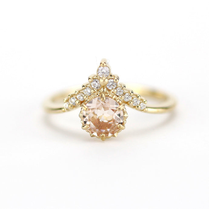 morganite and diamond engagement ring chevron setting, diamond with morganite and side stones - NOOI JEWELRY