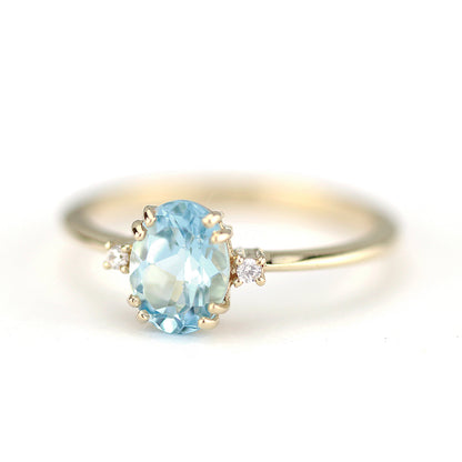 Oval engagement ring topaz and diamonds, cluster ring sky blue topaz - NOOI JEWELRY