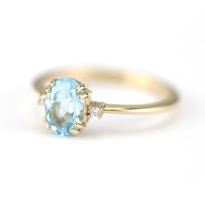 Oval engagement ring topaz and diamonds, cluster ring sky blue topaz - NOOI JEWELRY