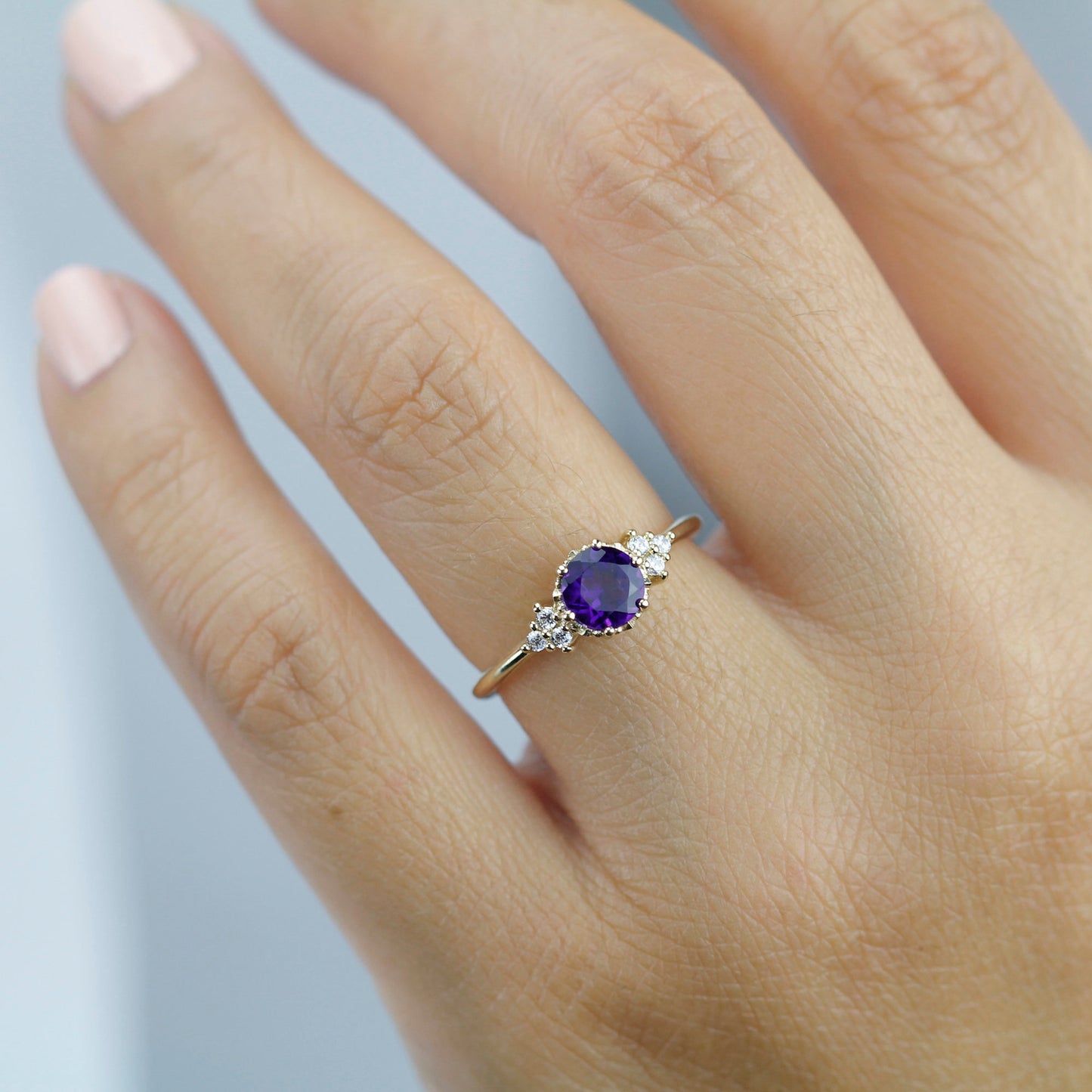 diamond and amethyst engagement ring, cluster ring purple amethyst 18k gold - NOOI JEWELRY